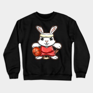 Kawaii Rabbit Or Bunny Playing Basketball On Easter Crewneck Sweatshirt